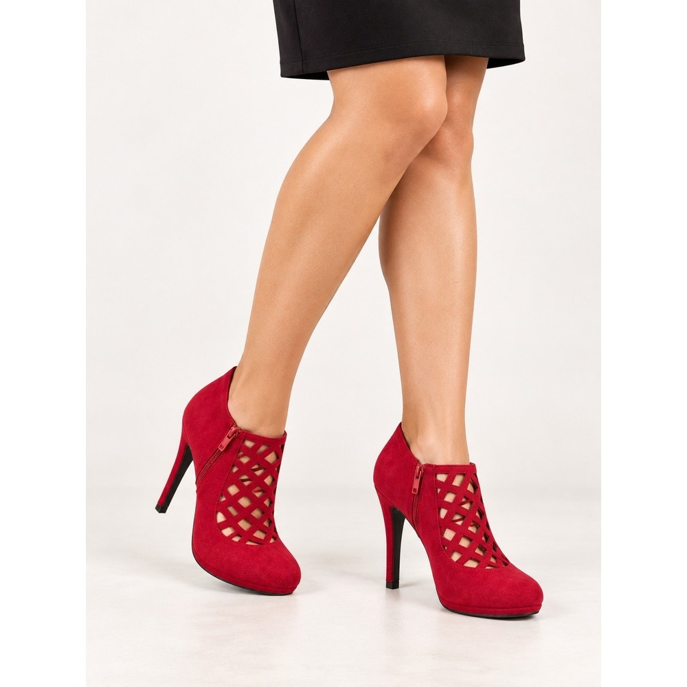 IMPO Tricia Red Faux Suede 7.5 LaserCut Stiletto Bootie Witchy Gothic Glam